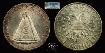 5 Schilling 1936 PCGS UNC Details “Madonna of Maria Zell ” Austria