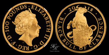 100 Pounds 2018 Proof Queen’s Beast Black Bull 1 oz NGC PR69 Ultra Cameo “One Of First 100 Struck” Great Britain