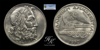 20 Drachmai 1930 “POSEIDON” PCGS MS63 Greece