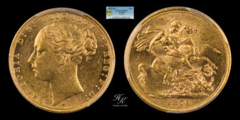 Sovereign 1876 Melbourne “Young Head – St. George ” PCGS MS61 Australia