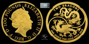 100 Pound 2018 1 oz Two Dragons NGC GEM PROOF Great Britain