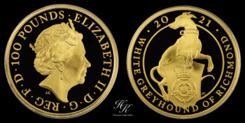 100 Pound 2021 The Queen’s Beasts The White Greyhound Of Richmond 1 oz Gold Proof Great Britain