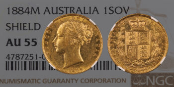 Sovereign 1884 Melbourne “Shield” NGC AU55 Australia