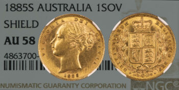 1885 Sydney “SHIELD” sovereign NGC AU58 Australia