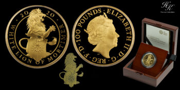 100 Pound 2020 The Queen’s Beasts The White Lion Of Mortimer 1 oz Gold Proof Great Britain