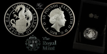 10 pounds 2018 5 oz PROOF silver “The Queen’s Beasts Red Dragon Of Wales” Great Britain