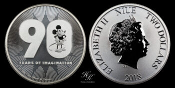2 Dollars Elizabeth II “90th Anniversary of Mickey Mouse” 1 oz silver coin Niue