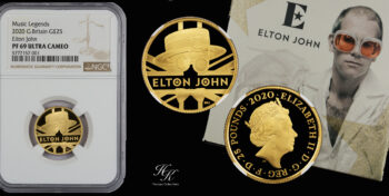 25 Pounds 2020 1/4 oz proof gold coin “Music Legends Elton John” NGC PF69 ULTRA CAMEO Great Britain