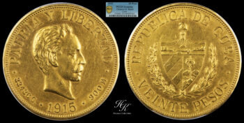 20 Pesos 1915  “José Martí” PCGS AU details Cuba