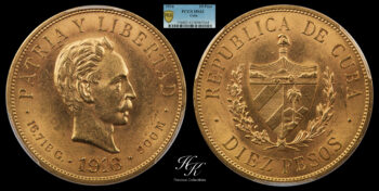 10 Pesos 1916 José Martí PCGS MS62 Cuba