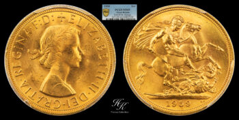 Sovereign 1959 Elizabeth II First Portrait PCGS MS65 Great Britain