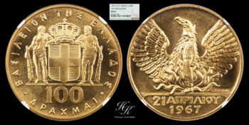 100 drachmai 1967 (1970) NGC MS67 Greece