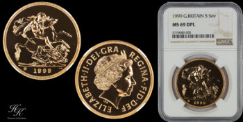5 Pound 1999  quintuple sovereign “Elizabeth” NGC MS69DPL Great Britain