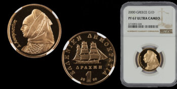 1 Drachma 2000 Proof gold coin “Bouboulina” NGC PR67 ULTRA CAMEO Greece