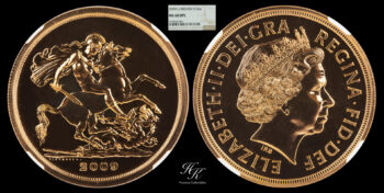 5 Pound 2009  quintuple sovereign “Elizabeth” NGC MS68DPL Great Britain