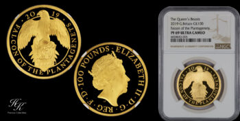 100 Pounds 2019 Proof Gold Queen’s Beast “Falcon Of The Plantagenets” 1 oz NGC PR69 ULTRA CAMEO Great Britain