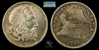 20 Drachmai 1930 “POSEIDON” PCGS MS62 Greece
