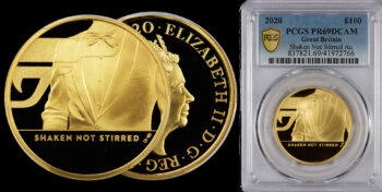 100 Pounds 2020 Proof Gold James Bond 3rd coin “Shaken not Stirred” PCGS PR69DCAM Great Britain