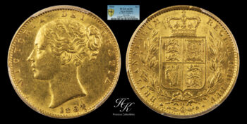 Gold Sovereign 1864 “Victoria – Shield ” ARABIC 1 PCGS AU58 Great Britain