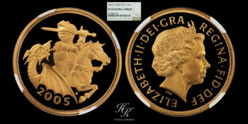 Gold Double Proof Sovereign (2 pounds) 2005 NGC PF69 ULTRA CAMEO “Elizabeth” Great Britain