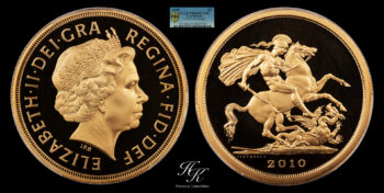 Quintuple Gold Sovereign (5 pounds) 2010 “Elizabeth” PCGS PR69 DEEP CAMEO Great Britain