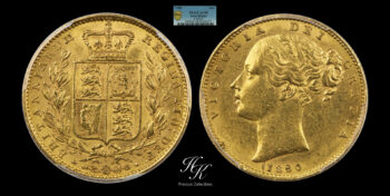 Gold Sovereign 1850 ” Shield – Victoria ” PCGS AU58 Great Britain