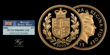 5 Pound 2002 “Shield” PCGS PR69 DEEP CAMEO quintuple sovereign Elizabeth Great Britain