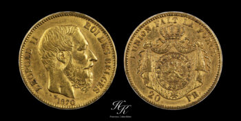 20 Francs gold 1870  “Leopold II” Belgium