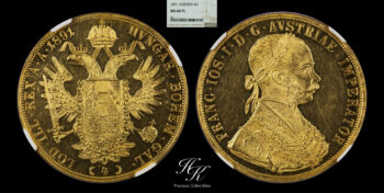 Gold 4 ducats coin 1891 NGC MS60 PROOF LIKE “Franz Joseph” Austria