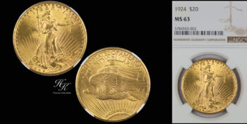 Gold 20 dollars 1924  “Saint Gaudens” NGC MS63 USA