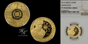 Gold 200 euro 2016 Democritus NGC PF70 ULTRA CAMEO Bank of Greece
