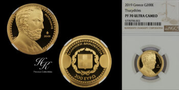 Gold 200 euro 2019 Thucydides NGC PF70 ULTRA CAMEO Bank of Greece