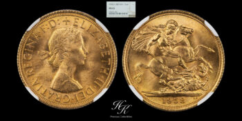 Sovereign 1958 Elizabeth II First Portrait PCGS MS65 Great Britain
