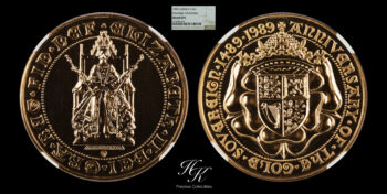 Gold Quintuple Sovereign (5 pounds) 1989 “Elizabeth”  NGC MS69 DEEP PROOF LIKE Great Britain