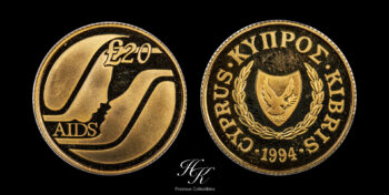 Gold PROOF 20 pounds 1994 “AIDS” Cyprus