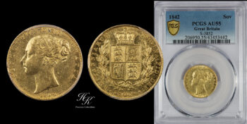 Gold sovereign 1842 “Victoria – Shield ” PCGS AU55 Great Britain