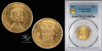 10 Gulden 1911 Wilhelmina PCGS MS62  Netherlands
