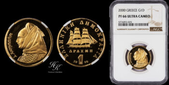 1 Drachma 2000 Proof gold coin “Bouboulina” NGC PF66 ULTRA CAMEO Greece