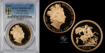 Gold proof quintuple (5 POUNDS ) sovereign 2016 PCGS PR69 DEEP CAMEO Great Britain