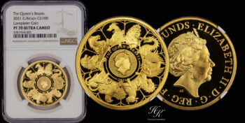 100 Pounds 2021 1 oz Proof Gold Queen’s Beast “Completer” NGC PF70 ULTRA CAMEO  Great Britain