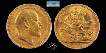 Gold Sovereign 1908 PERTH “Edward VII” PCGS MS62+ Australia