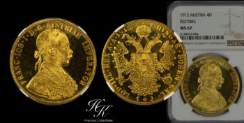 Gold 4 Ducats coin 1915  “Franz Joseph” NGC MS67 Austria