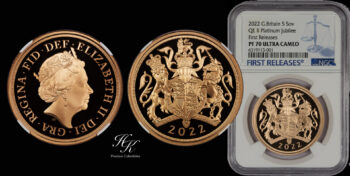 Gold Proof QUINTUPLE Sovereign (5 POUNDS) 2022 NGC PF70 ULTRA CAMEO !First Releases! Great Britain