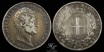 Silver 5 Lire 1847 “Carlo Alberto” Genoa Mint Italy