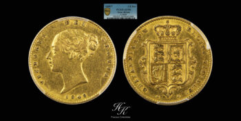Gold half sovereign 1848/7 overdate R4 rarity PCGS AU53 Great Britain