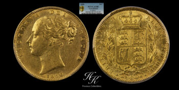 Gold sovereign Shield 1850 RARE “Victoria” PCGS AU58 Great Britain