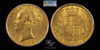 Gold sovereign 1862  “VICTORIA – SHIELD” PCGS MS62 Great Britain