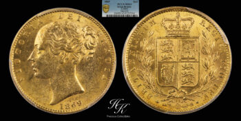 Gold sovereign 1869  “VICTORIA – SHIELD” PCGS MS61 Great Britain