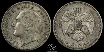 Silver 20 Dinara 1931 “Alexander I ” Yugoslavia