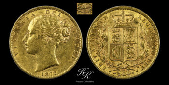 Gold SHIELD Sovereign 1872 MELBOURNE – VERY RARE – Australia